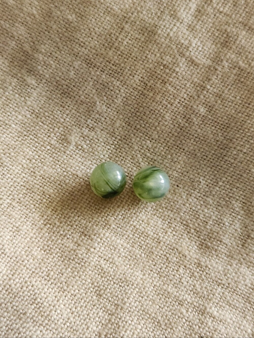 Green Glass Bead Stud Earrings - Unbranded Vintage